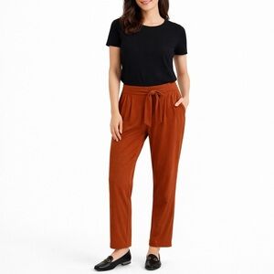 Garnet Hill Women's Easy Knit Terry Pants M Rust Belted Pleated Office Career